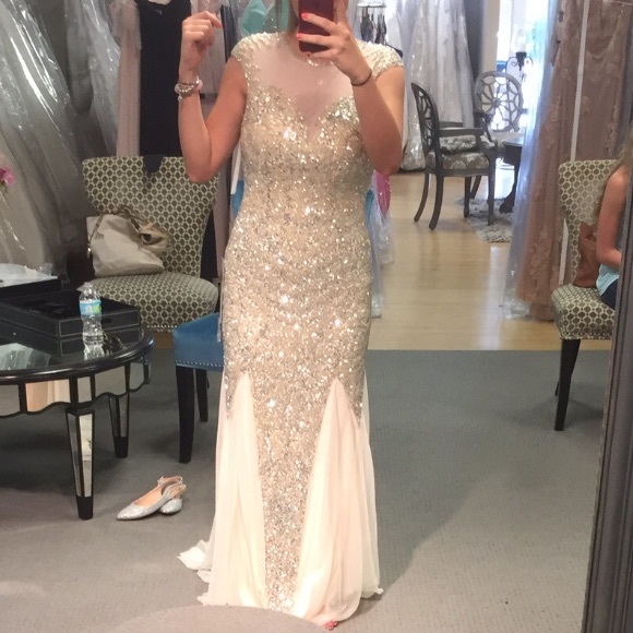 Primavera Couture Dresses & Skirts - Primavera Couture Nude Sequin Prom Dress Open Back
